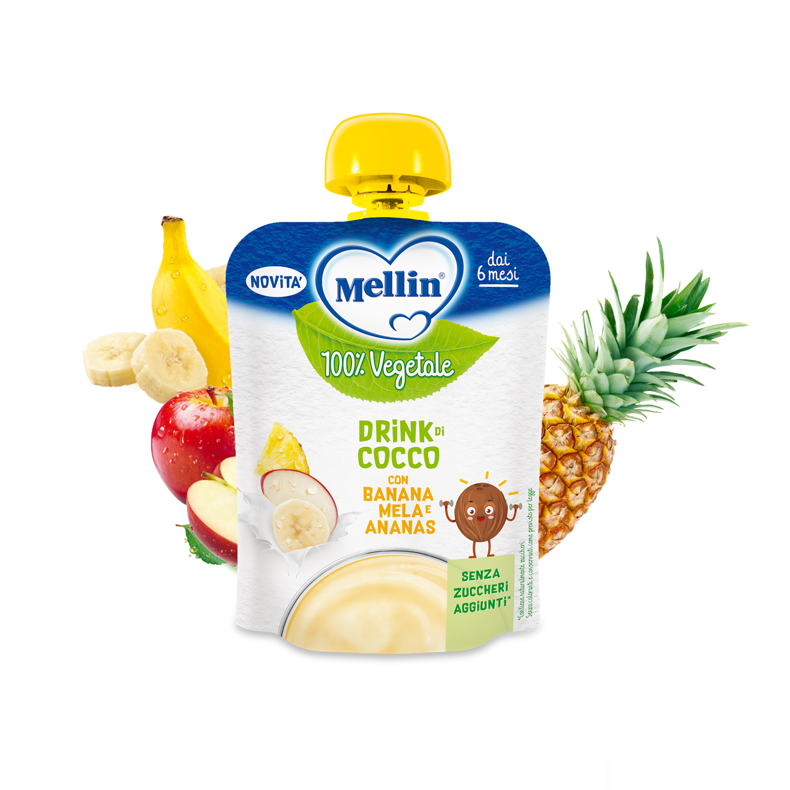 Merende Frutta - Merenda 100% Vegetale con drink di cocco, banana, mela e ananas
